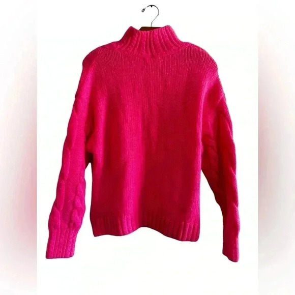 Anthropologie Mock Neck Cable-Knit Sweater XS Pink Wool Blend - Picture 9 of 16